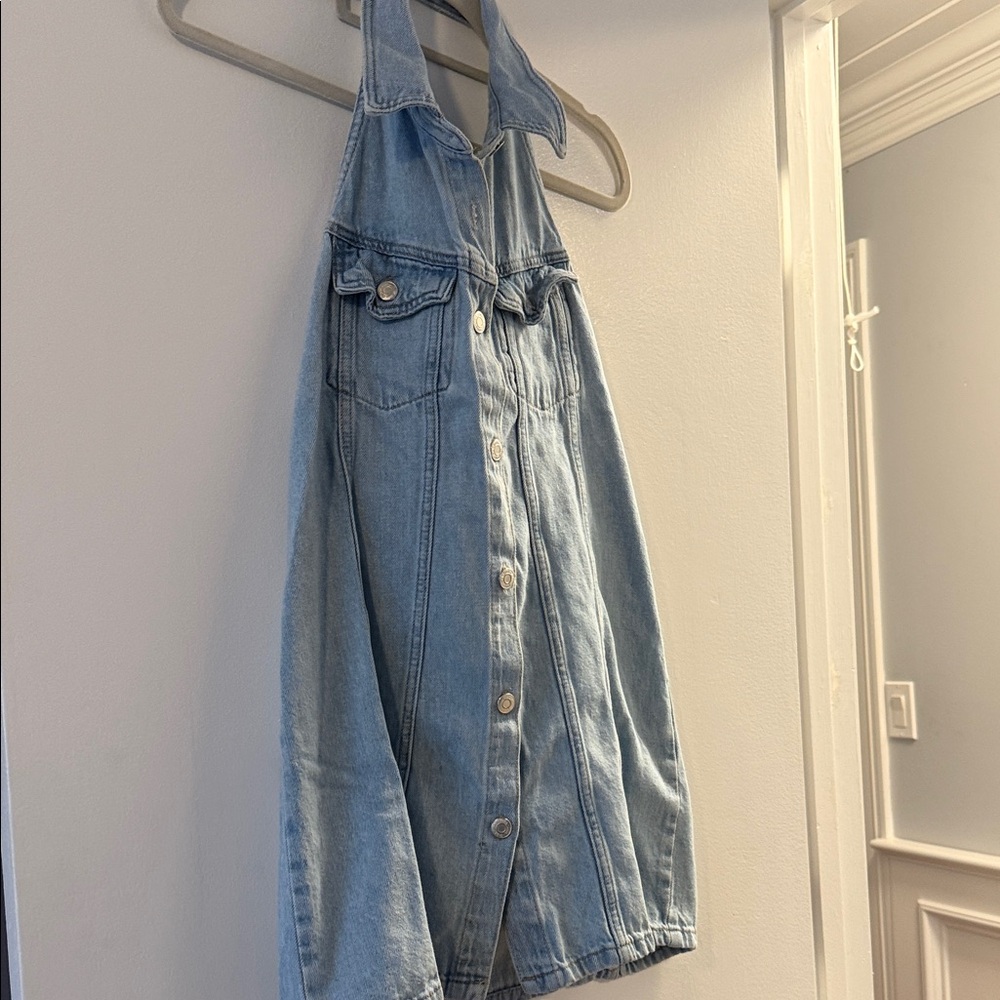 Zara Light Blue Denim Backless Dress